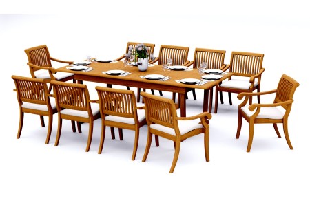 11 PC Dining Set - 94" Double Extension Masc Rectangle Table & 10 Arbor Stacking Arm Chairs