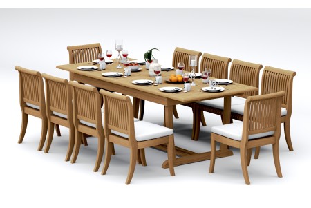 11 PC Dining Set - 94" Double Extension Masc Rectangle Table & 10 Giva Armless Chairs