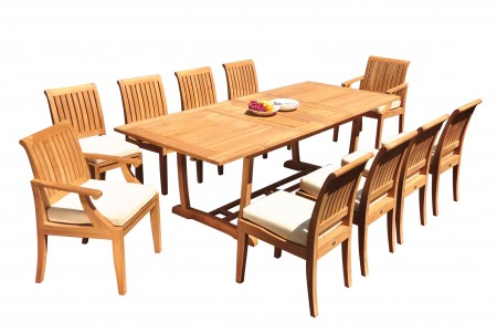 11 PC Dining Set - 94" Double Extension Masc Rectangle Table & 10 Lagos Chairs (2 Arms + 8 Armless)
