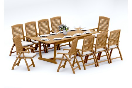 11 PC Dining Set - 94" Double Extension Masc Rectangle Table & 10 Marley Arm Chairs
