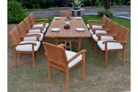 11 PC Dining Set - 94" Double Extension Masc Rectangle Table & 10 Napa Stacking Arm Chairs