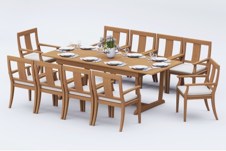 11 PC Dining Set - 94" Double Extension Masc Rectangle Table & 10 Osbo Arm Chairs