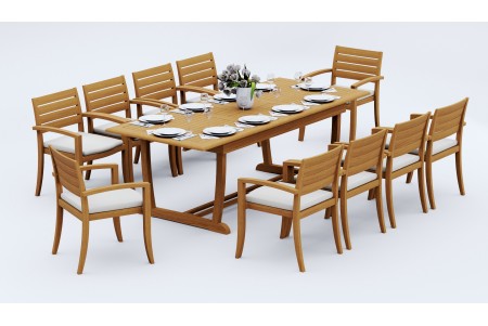 11 PC Dining Set - 94" Double Extension Masc Rectangle Table & 10 Travota Stacking Arm Chairs