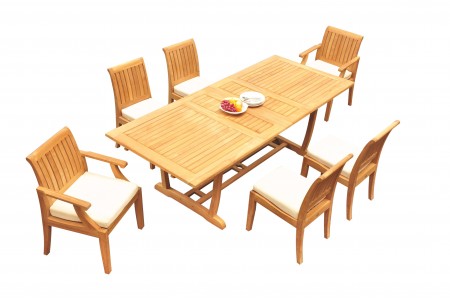 7 PC Dining Set - 94" Double Extension Masc Rectangle Table & 6 Lagos Chairs (2 Arms + 4 Armless) 