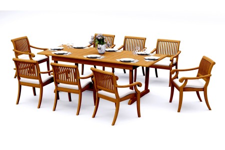 9 PC Dining Set - 94" Double Extension Masc Rectangle Table & 8 Arbor Stacking Arm Chairs