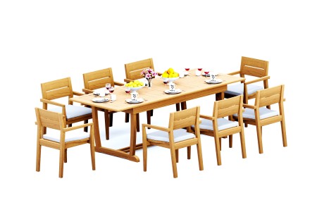 9 PC Dining Set - 94" Double Extension Masc Rectangle Table & 8 Cellore Stacking Arm Chairs