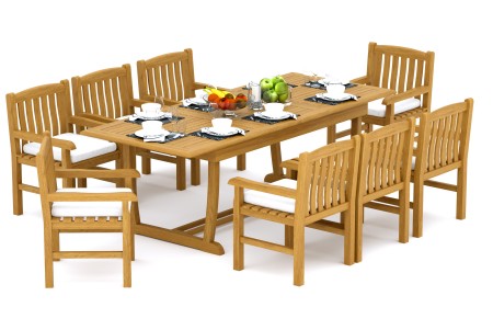 9 PC Dining Set - 94" Double Extension Masc Rectangle Table & 8 Devon Arm Chairs