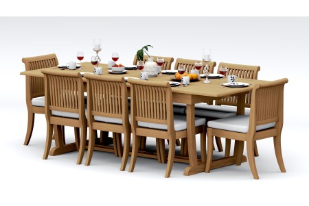 9 PC Dining Set - 94" Double Extension Masc Rectangle Table & 8 Giva Armless Chairs