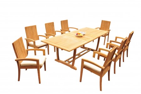 9 PC Dining Set - 94" Double Extension Masc Rectangle Table & 8 Goa Stacking Arm Chairs
