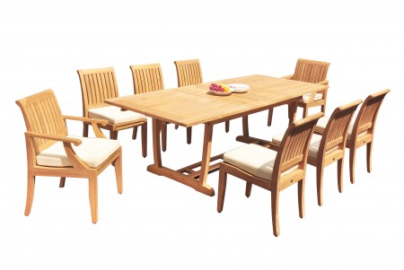 9 PC Dining Set - 94" Double Extension Masc Rectangle Table & 8 Lagos Chairs (2 Arms + 6 Armless)