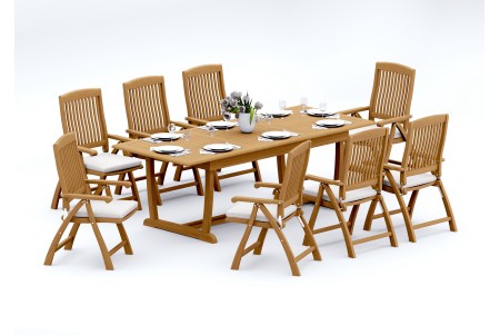 9 PC Dining Set - 94" Double Extension Masc Rectangle Table & 8 Marley Arm Chairs