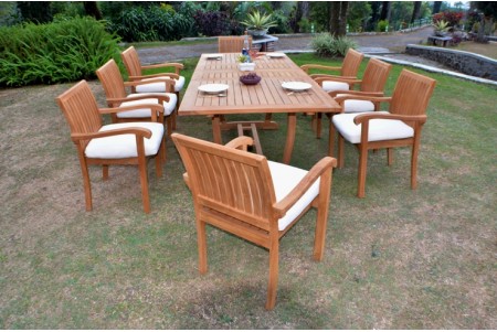 9 PC Dining Set - 94" Double Extension Masc Rectangle Table & 8 Napa Stacking Arm Chairs
