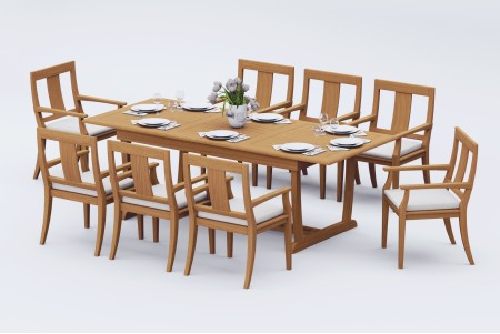 9 PC Dining Set - 94" Double Extension Masc Rectangle Table & 8 Osbo Arm Chairs