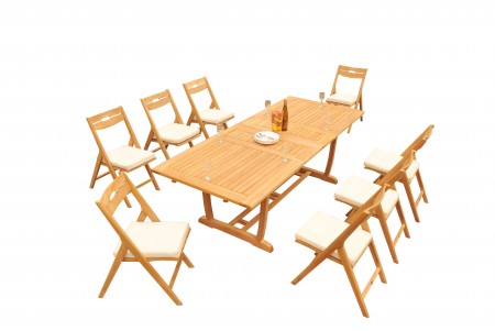 9 PC Dining Set - 94" Double Extension Masc Rectangle Table & 8 Surf Folding Arm Chairs