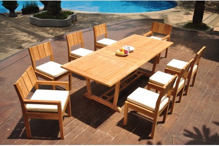 9 PC Dining Set - 94" Double Extension Masc Rectangle Table & 8 Vera Chairs (2 Arms + 6 Armless)