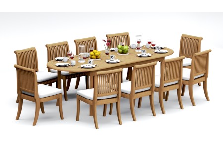 11 PC Dining Set - 94" Double Extension Oval Table & 10 Giva Armless Chairs