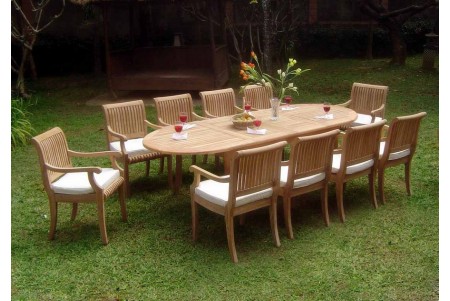 11 PC Dining Set - 94" Double Extension Oval Table & 10 Giva Arm Chairs