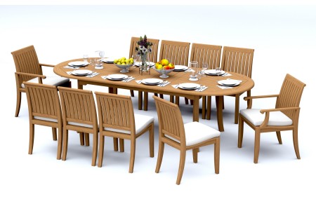 11 PC Dining Set - 94" Double Extension Oval Table & 10 Lagos Chairs (2 Arms + 8 Armless)