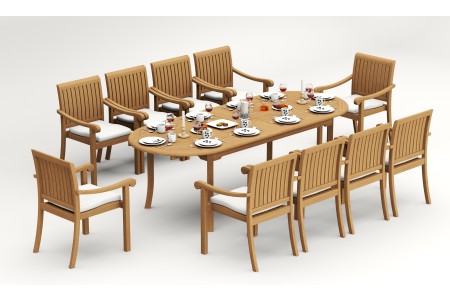 11 PC Dining Set - 94" Double Extension Oval Table & 10 Napa Stacking Arm Chairs
