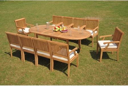 11 PC Dining Set - 94" Double Extension Oval Table & 10 Sack Arm Chairs