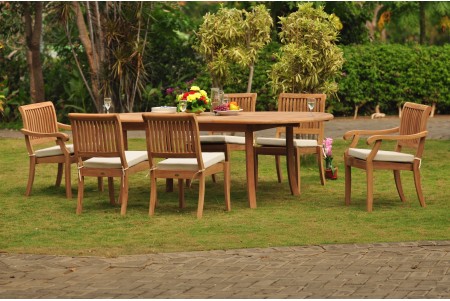 7 PC Dining Set - 94" Double Extension Oval Table & 6 Arbor Stacking Chairs (4 Armless, 2 Arms)  