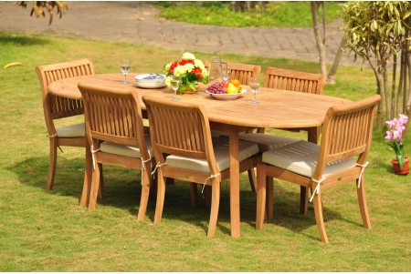 7 PC Dining Set - 94" Double Extension Oval Table & 6 Arbor Stacking Armless Chairs