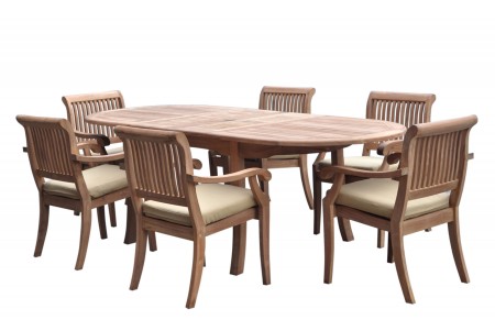 7 PC Dining Set - 94" Double Extension Oval Table & 6 Arbor Stacking Arm Chairs