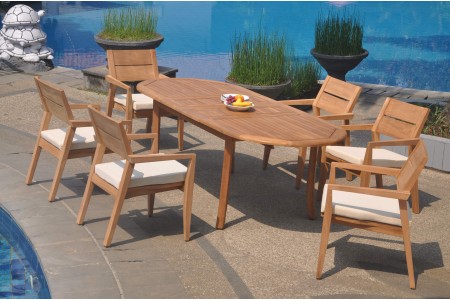 7 PC Dining Set - 94" Double Extension Oval Table & 6 Cellore Stacking Arm Chairs