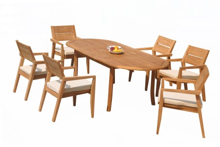 7 PC Dining Set - 94" Double Extension Oval Table & 6 Cellore Stacking Arm Chairs
