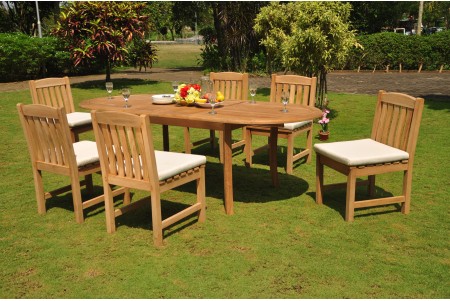 7 PC Dining Set - 94" Double Extension Oval Table & 6 Devon Armless Chairs 