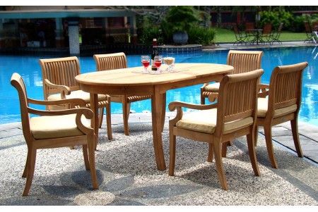7 PC Dining Set - 94" Double Extension Oval Table & 6 Giva Arm Chairs