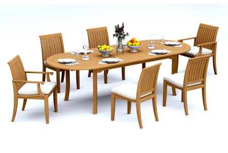 7 PC Dining Set - 94" Double Extension Oval Table & 6 Lagos Chairs (2 Arms + 4 Armless) 