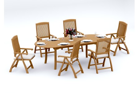 7 PC Dining Set - 94" Double Extension Oval Table & 6 Marley Arm Chairs