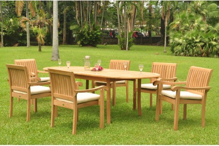 7 PC Dining Set - 94" Double Extension Oval Table & 6 Napa Stacking Arm Chairs
