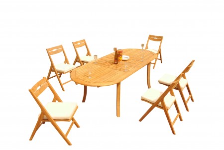 7 PC Dining Set - 94" Double Extension Oval Table & 6 Surf Folding Arm Chairs