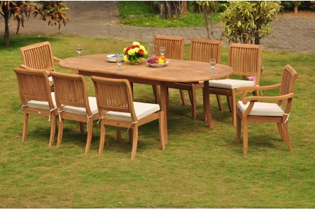 9 PC Dining Set - 94" Double Extension Oval Table & 8 Arbor Stacking Chairs (6 Armless, 2 Arms)  