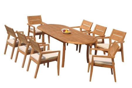 9 PC Dining Set - 94" Double Extension Oval Table & 8 Cellore Stacking Arm Chairs