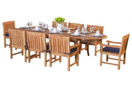 11 PC Dining Set - 94" Double Extension Oval Table & 10 Devon Arm Chairs
