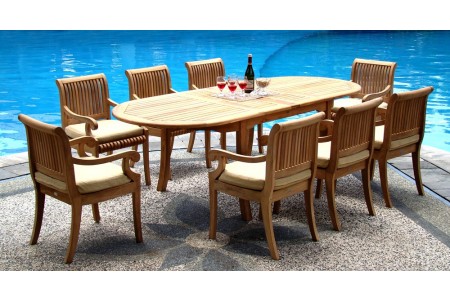 9 PC Dining Set - 94" Double Extension Oval Table & 8 Giva Arm Chairs