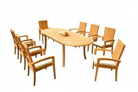 9 PC Dining Set - 94" Double Extension Oval Table & 8 Goa Stacking Arm Chairs
