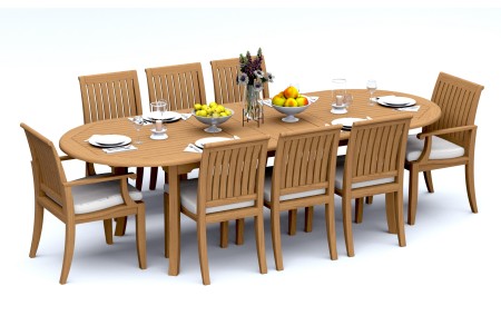 9 PC Dining Set - 94" Double Extension Oval Table & 8 Lagos Chairs (2 Arms + 6 Armless)