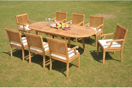 9 PC Dining Set - 94" Double Extension Oval Table & 8 Sack Arm Chairs