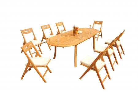 9 PC Dining Set - 94" Double Extension Oval Table & 8 Surf Folding Arm Chairs