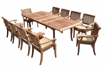 11 PC Dining Set - 94" Double Extension Rectangle Table & 10 Arbor Stacking Arm Chairs