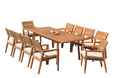 11 PC Dining Set - 94" Double Extension Rectangle Table & 10 Cellore Stacking Arm Chairs