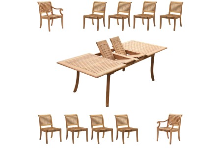 11 PC Dining Set - 94" Double Extension Rectangle Table & 10 Giva Armless Chairs