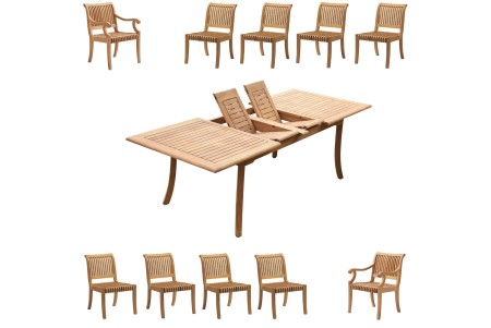11 PC Dining Set - 94" Double Extension Rectangle Table & 10 Giva Chairs (2 Arms + 8 Armless)