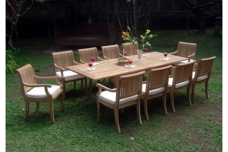 11 PC Dining Set - 94" Double Extension Rectangle Table & 10 Giva Arm Chairs