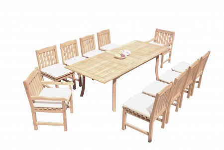 11 PC Dining Set - 94" Double Extension Rectangle Table & 10 Lagos Chairs (2 Arms + 8 Armless)