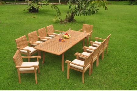 11 PC Dining Set - 94" Double Extension Rectangle Table & 10 Napa Stacking Arm Chairs